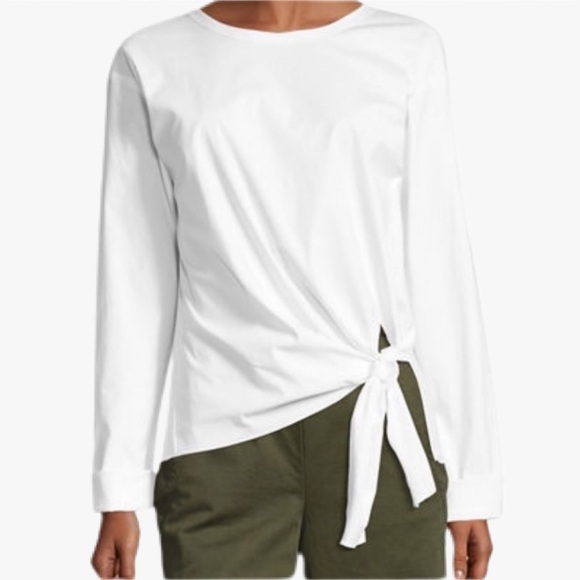 Theory Serah K White Knotted Long Sleeve Top Womens Size Medium - Picture 1 of 9